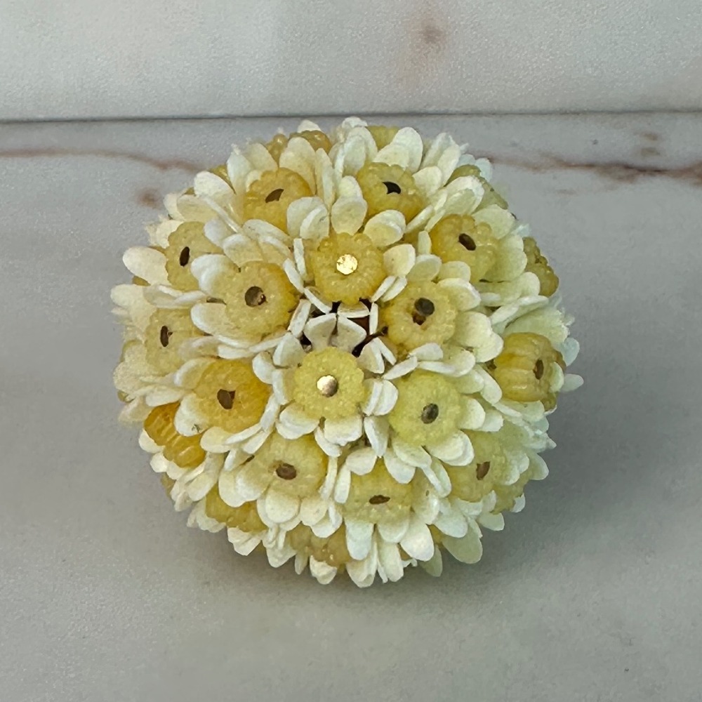 Vintage Yellow Floral Cluster Brooch Plastic Flower Pin 1950s–1960s Jewelry